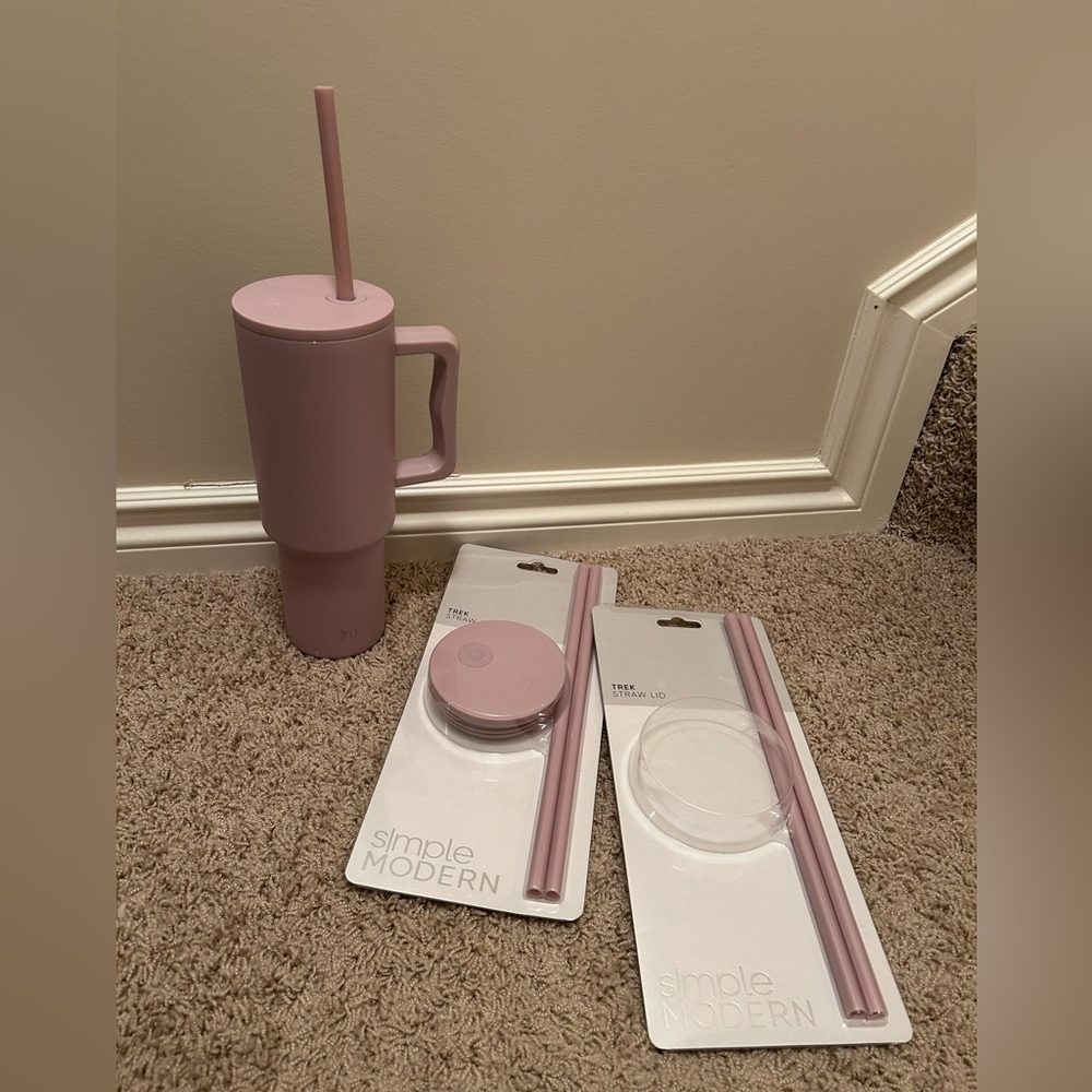 Simple Modern Pink Tumbler - Like New with NEW Extra Straws and Lid